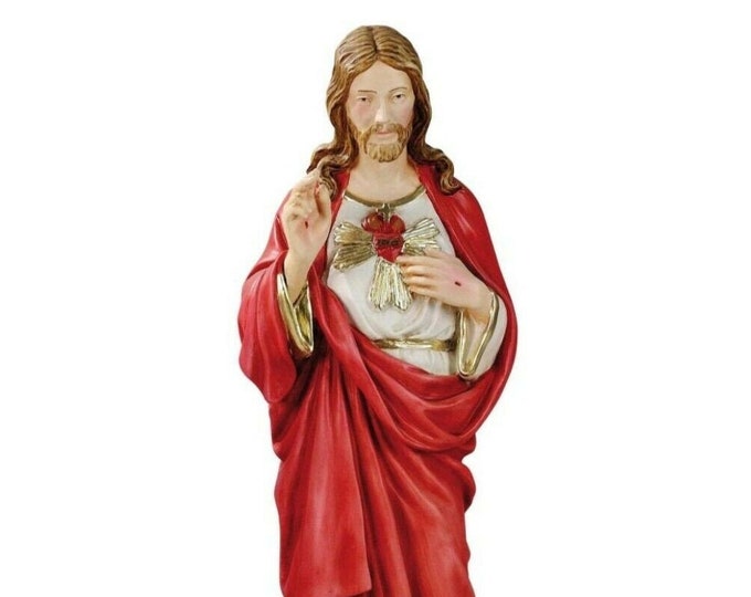 Statue of the Sacred Heart of Jesus cm 50 (19.68 inches) in hand-decorated resin marble of Italian craftsmanship