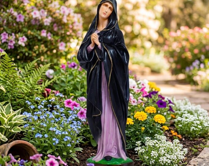 Statue of Our Lady of Sorrows, 60 cm (23.62 inches), hand-decorated resin with painted eyes or glass, Italian artisan production