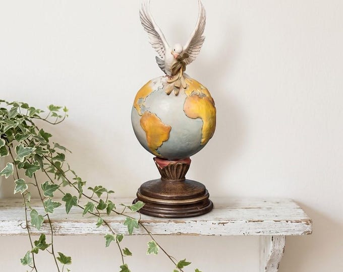 Peace Dove sculpture, carved from Valgardena wood and hand-decorated, Italian artisan production.