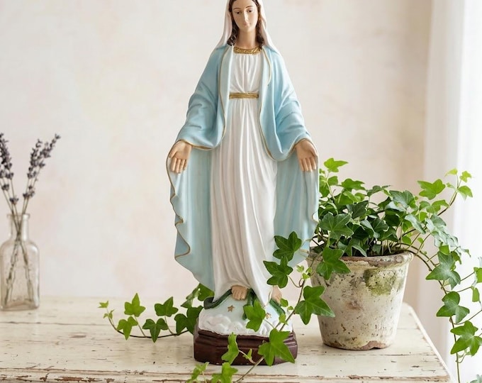 Statue of the Miraculous Madonna 35 cm (13.77 inches) in hand-decorated resin, Italian artisan production