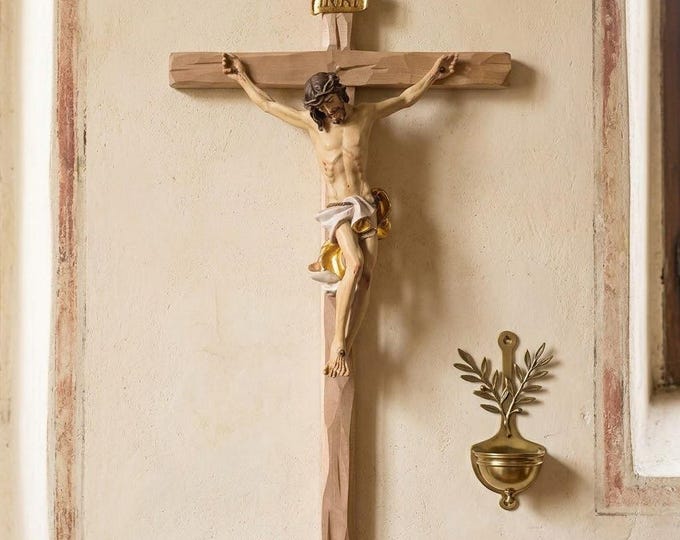 Crucifix and body of Jesus carved in Valgardena wood and hand-decorated, various sizes, handcrafted in Italy