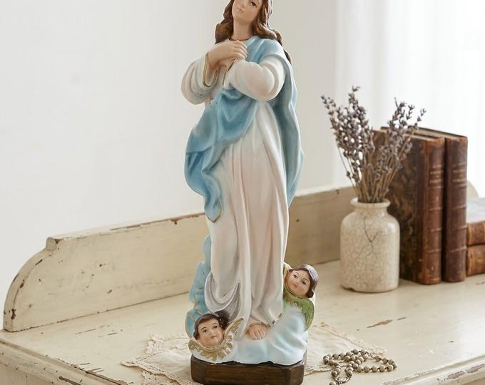 Statue of the Immaculate Conception Madonna 30 cm (11.81 inches) in hand-decorated resin, Italian artisan production