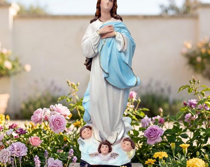 Statue of the Immaculate Conception Madonna 60 cm (23.62 inches) in hand-decorated resin, Italian artisan production