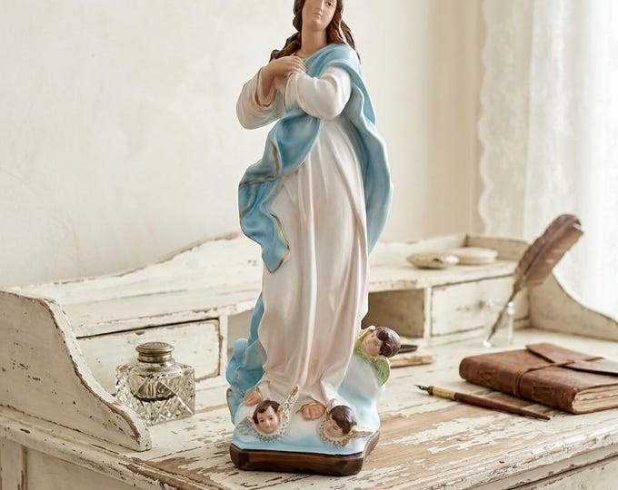 Statue of the Immaculate Conception Madonna 50 cm (19.68 inches) in hand-decorated resin, Italian artisan production