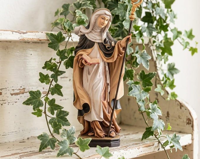 St. Edith of Wilton sculpture carved in Valgardena wood, hand-decorated, Italian artisan production, various sizes