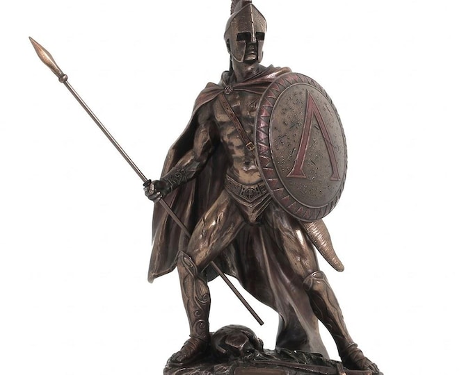 Classical sculpture of Leonidas, Greek hero, 26 cm (10.23 inches) in bronzed resin marble, handcrafted, made in Italy