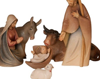 Nativity scene carved in Valgardena wood and hand-decorated, Holy Family, various sizes, Italian artisan production