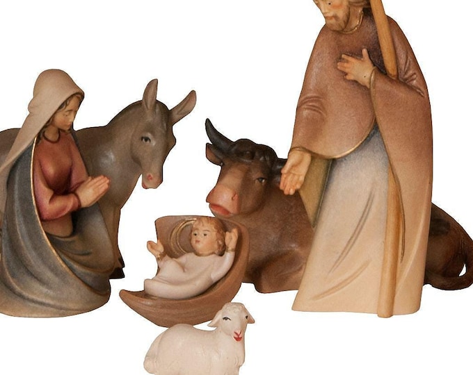 Nativity scene carved in Valgardena wood and decorated by hand, Holy Family, various sizes, Italian artisan production
