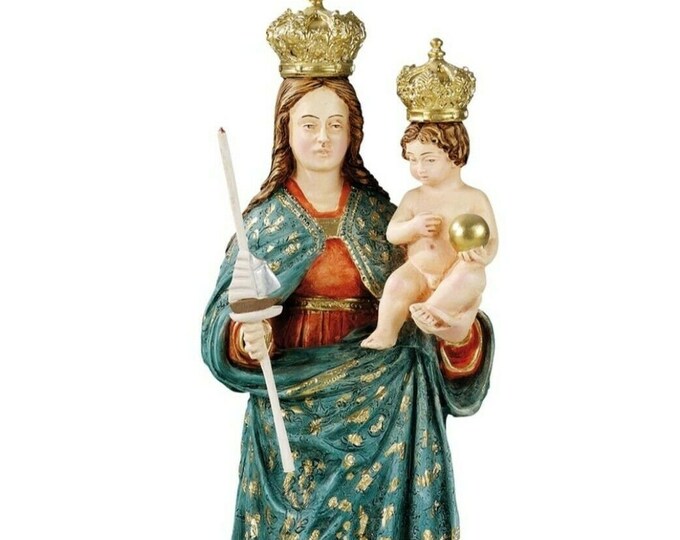 Statue of the Madonna Bonaria cm 35 (13.77 inches) in marble resin full decorated by hand of Italian artisan production