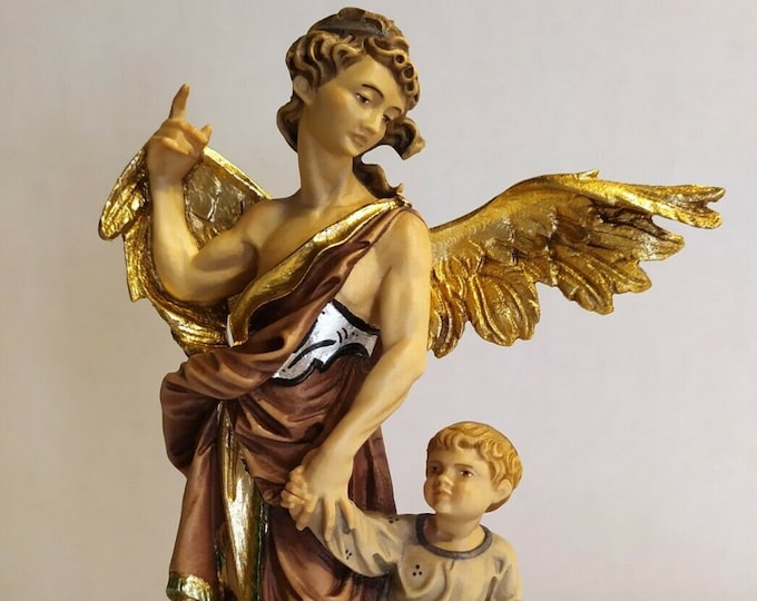 Statue of St. Raphael the Archangel carved in wood of Valgardena decorated by hand of Italian artisan production