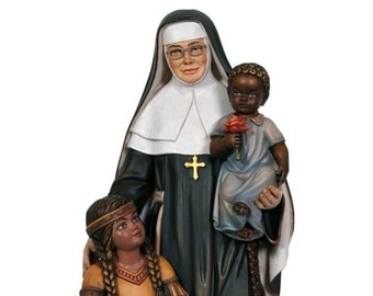 Statue of St. Catherine Drexel carved from hand-decorated Valgardena wood Italian artisan production