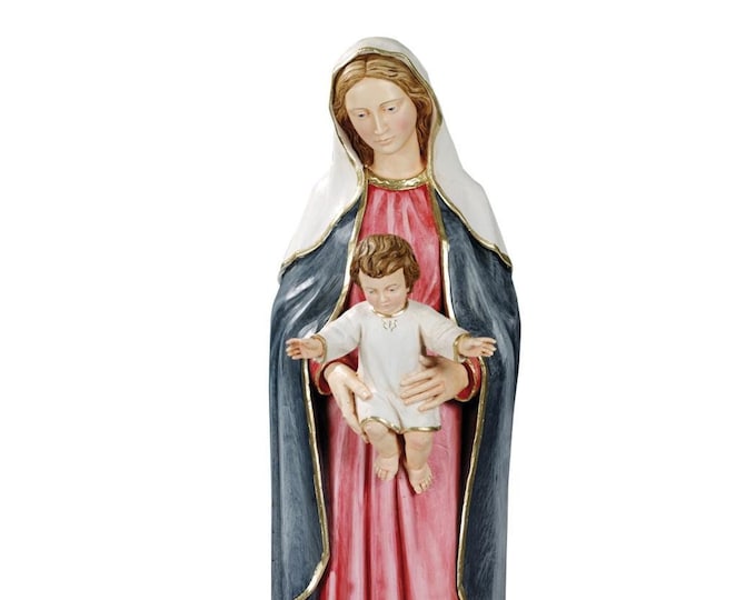 Madonna with child statue cm 80 (31,49 inches) in hand-decorated resin marble of Italian artisan production