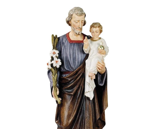 Statue of St. Joseph cm 90 (35,43 inches) in full resin marble decorated by hand of Italian artisan production