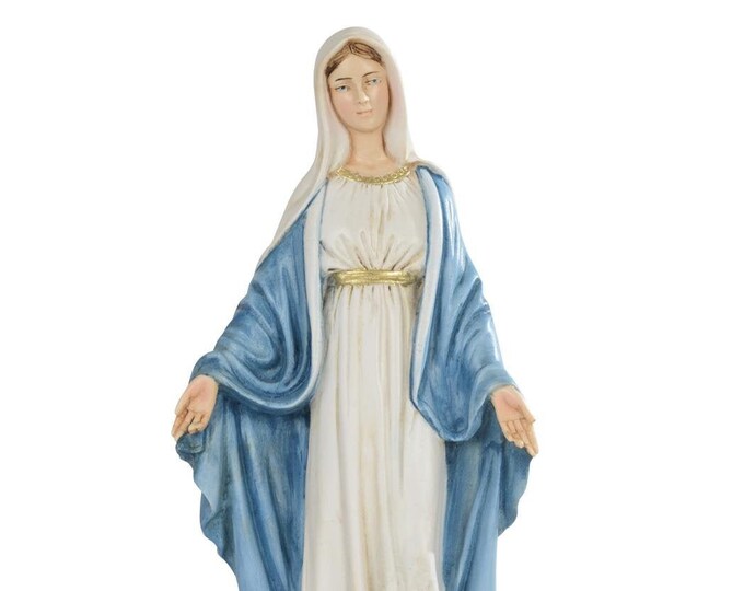 Miraculous Madonna Statue 30 cm (11.81 inches) in hand-decorated resin marble, Italian artisan production
