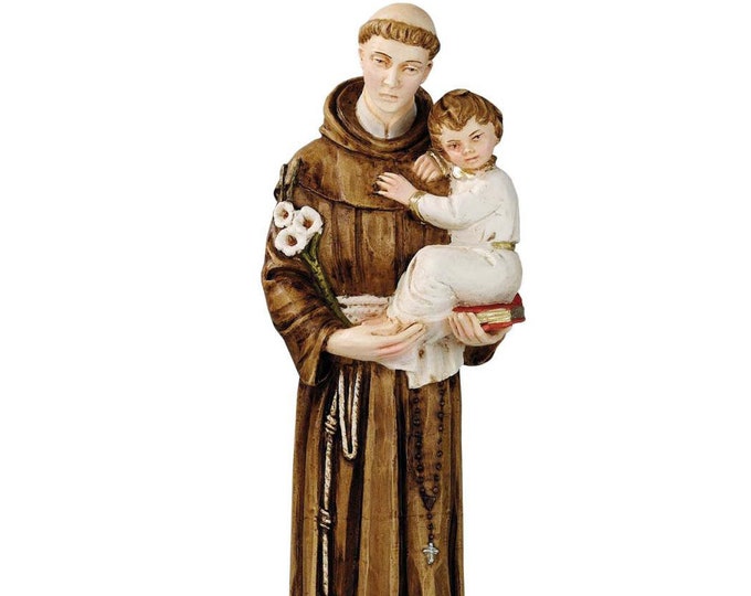 Statue of Saint Anthony of Padua 32 cm (12.59 inches) in hand-decorated resin marble, Italian artisan production
