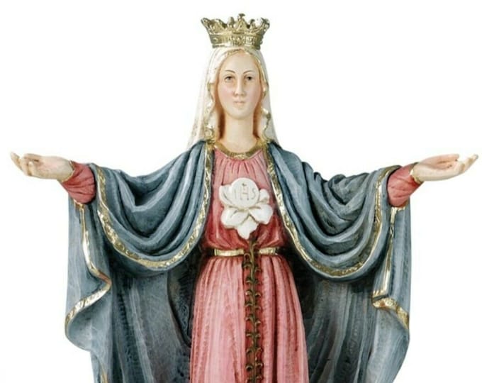 Statue of the Madonna Mediatrix cm 31,5 (12,40 inches) in hand-decorated resin marble of Italian artisan production