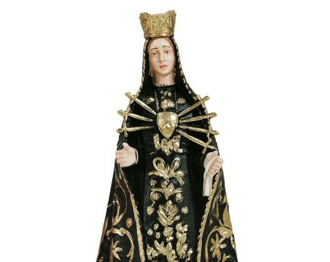 Statue of Our Lady of Sorrows cm 28 (11.02 inches) in marble resin decorated by hand, Italian artisan production