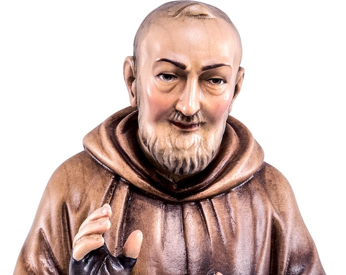 Statue of St. Padre Pio of Pietrelcina carved in wood from Valgardena and decorated by hand of Italian artisan production