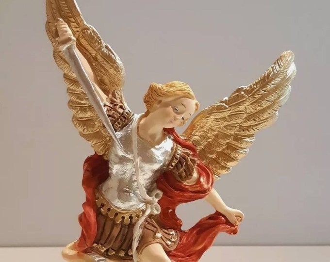 Statue of Saint Michael the Archangel 23 cm (9.05 inches) in marble resin full decorated by hand, Italian artisan production