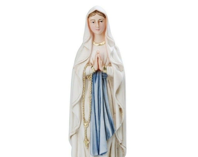 Statue of Our Lady of Lourdes in hand-decorated resin marble of Italian artisan production