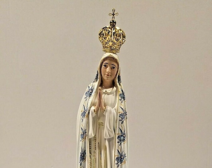 Statue of Our Lady of Fatima in fiberglass, cm 38 (14,96 inches) hand-decorated with floral finish, handcrafted