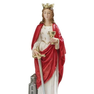 Statue of Saint Barbara 20 cm (7.87 inches) in marble resin full decorated by hand, Italian artisan production