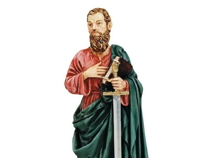 Statue of Saint Paul cm 26 (10.23 inches) in marble resin hand decorated of Italian artisan production