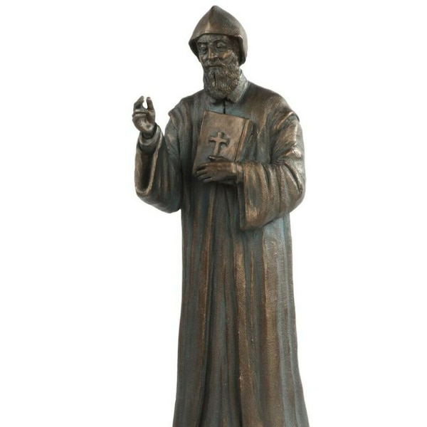 Statue of Saint Charbel Makhluf 42 cm (16.53 inches) in marble full resin with bronze decoration, Italian artisan production