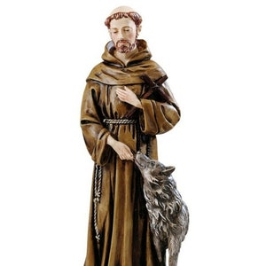 Statue of Saint Francis of Assisi cm 32 (12.59 inches) in marble resin full decorated by hand of Italian artisan production