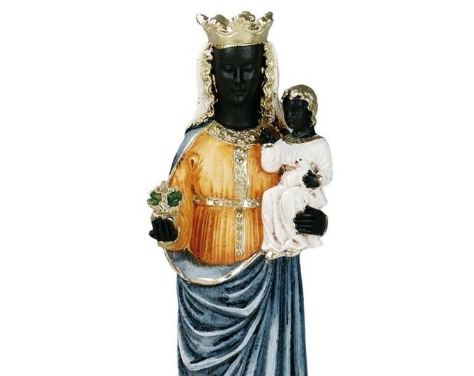 Statue of the Madonna of Oropa 27 cm (10.62 inches) in hand-decorated resin marble, Italian artisan production