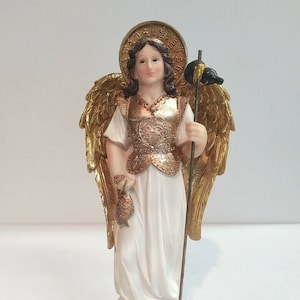 Standbeeld van St. Raphael de Aartsengel cm 23 (9,05 inch) in met de hand versierde hars van ambachtelijke productie voor exterieur en interieur