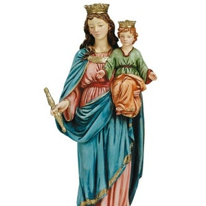 Statue of Our Lady Help of Christians cm 29 (11.41 inches) in marble resin decorated by hand, handcrafted in Italy