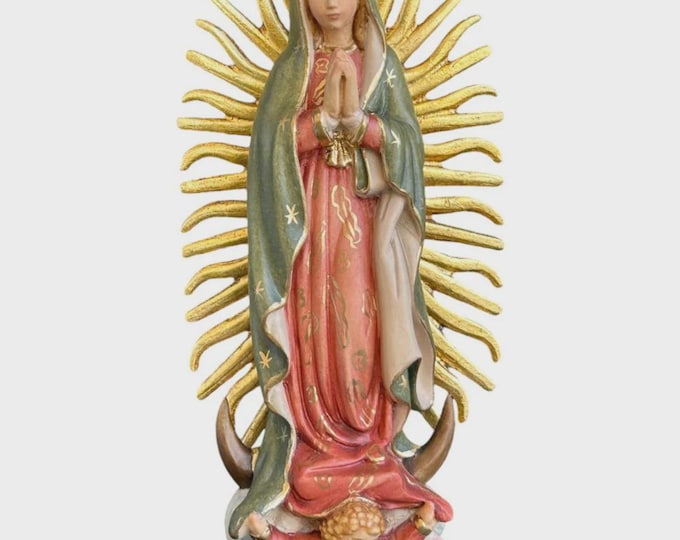 Statue of Our Lady of Guadalupe carved in Valgardena wood and hand-decorated, Italian artisan production, various sizes