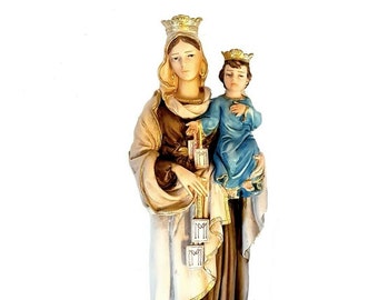Madonna del Carmine statue cm 28.5 (11.22 inches) in marble resin hand decorated, Italian artisan production