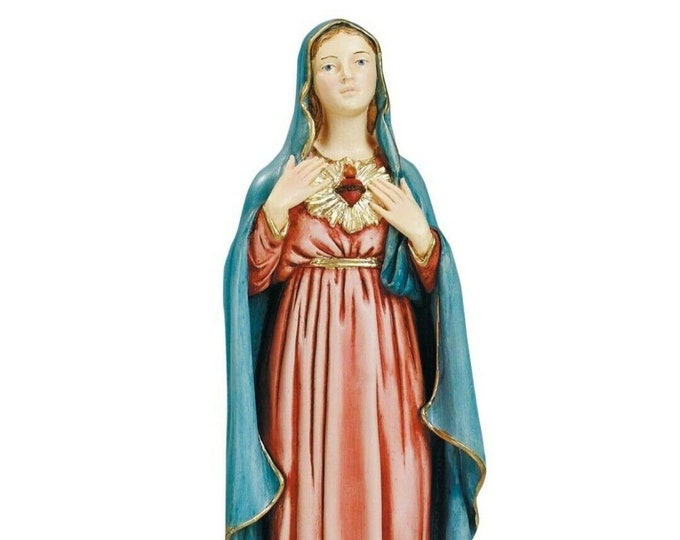 Statue of the Madonna Sacred Heart of Mary cm 27 (10.62 inches) in marble resin hand decorated of Italian artisan production