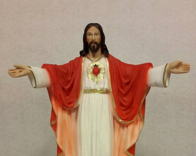 Sacred Heart Jesus statue cm 25 (9,84 inches) in hand-decorated resin of Italian artisan production