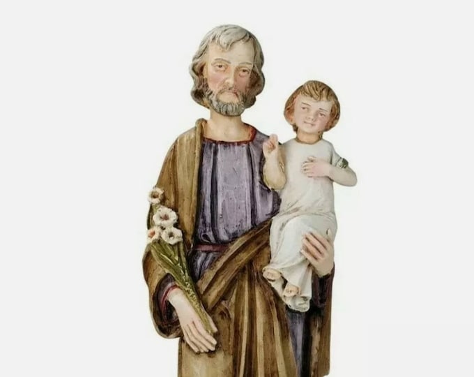 Statue of Saint Joseph 31.5 cm (12.40 inches) in hand-decorated full resin marble of Italian artisan production