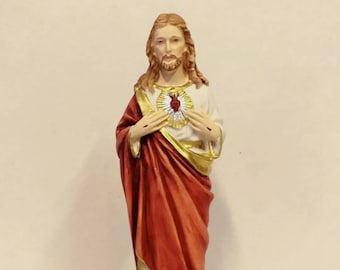 Statue of Jesus the Sacred Heart 20 cm (7.87 inches) in hand-decorated resin marble, Italian artisan production