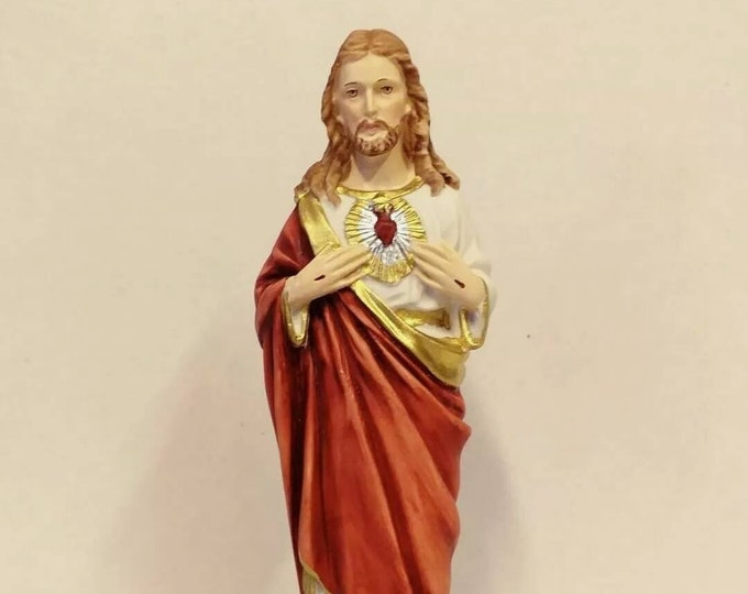 Statue of Jesus the Sacred Heart 20 cm (7.87 inches) in hand-decorated resin marble, Italian artisan production