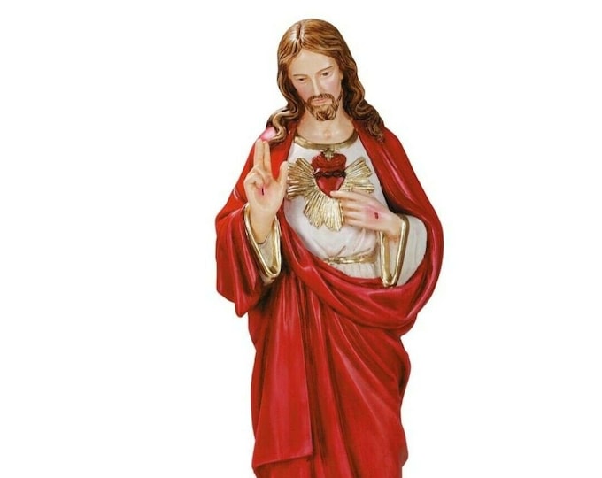 Statue of the Sacred Heart of Jesus 60 cm (23.62 inches) in hand-decorated resin marble, Italian artisan production