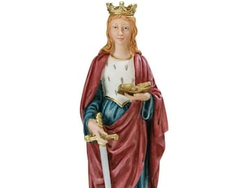Statue of Saint Dymphna 20 cm (7.87 inches) in marble resin full decorated by hand, Italian artisan production