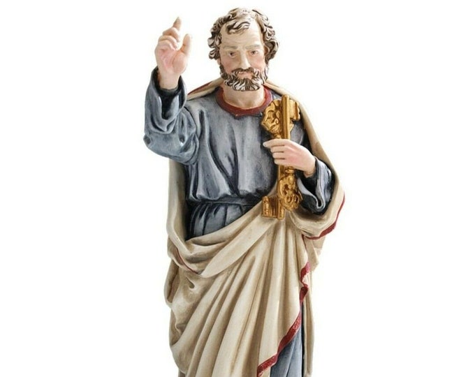 Statue of Saint Peter cm 30 (11.81 inches) in marble resin hand decorated, Italian artisan production