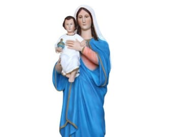 Statue of The Madonna and Child cm 52 (20,47 inches) in hand-decorated resin of Italian artisan production
