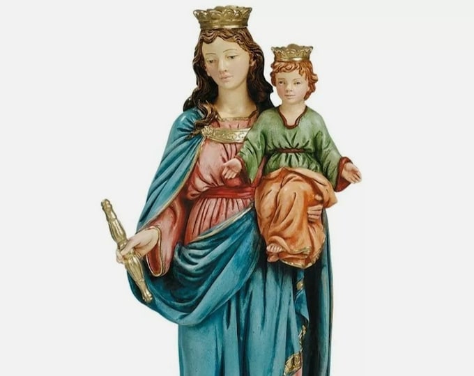 Statue of Our Lady Help of Christians 22 cm (8.66 inches) in hand-decorated resin marble, Italian artisan production