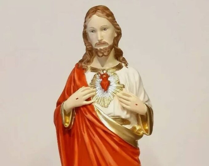 Statue of Jesus the Sacred Heart 40 cm (15.74 inches) in hand-decorated resin marble, Italian artisan production