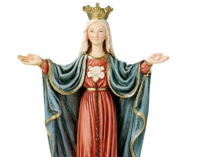 Statue of the Madonna Mediatrix 20 cm (7.87 inches) in hand-decorated resin marble, Italian artisan production
