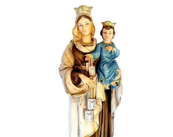 Madonna del Carmine statue cm 23 (9.05 inches) in hand-decorated resin marble, Italian artisan production