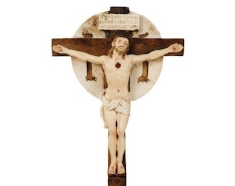 Crucifix cm 29 x 14 (11,41 x 5,51 inches) in resin marble decorated by hand of Italian artisan production