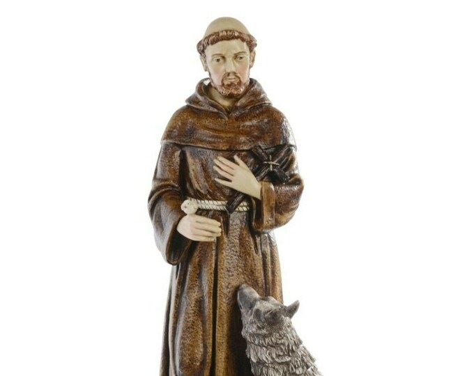 Statue of Saint Francis of Assisi cm 60 (23.62 inches) in marble resin full decorated by hand of Italian artisan production