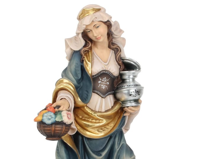 Statue of Saint Dorothy carved in Valgardena wood and hand-decorated, of Italian artisan production